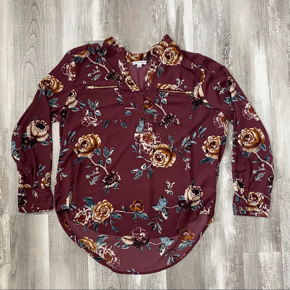 NWOT 1X Ophelia Roe Maroon Floral Top